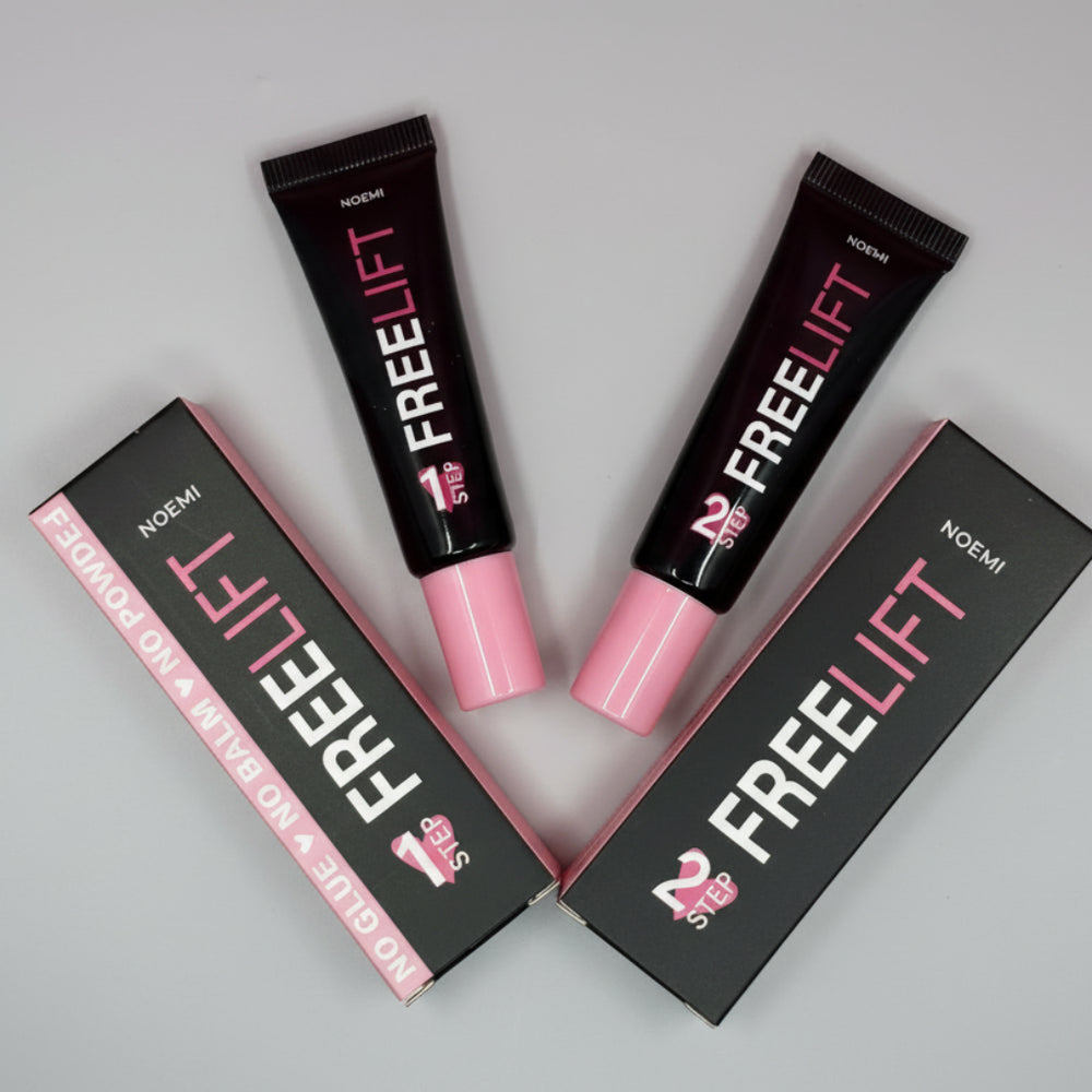 Two tubes and their packaging of 'FREELIFT' on a pink background