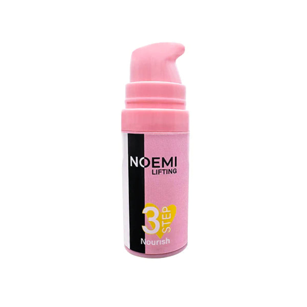 Pink skincare product with 'NOEMI' branding on a white background