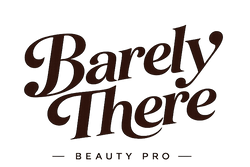 Barely There Beauty Pro professional brow and lash supply logo for estheticians featuring luxury editorial typography in dark espresso brown.
